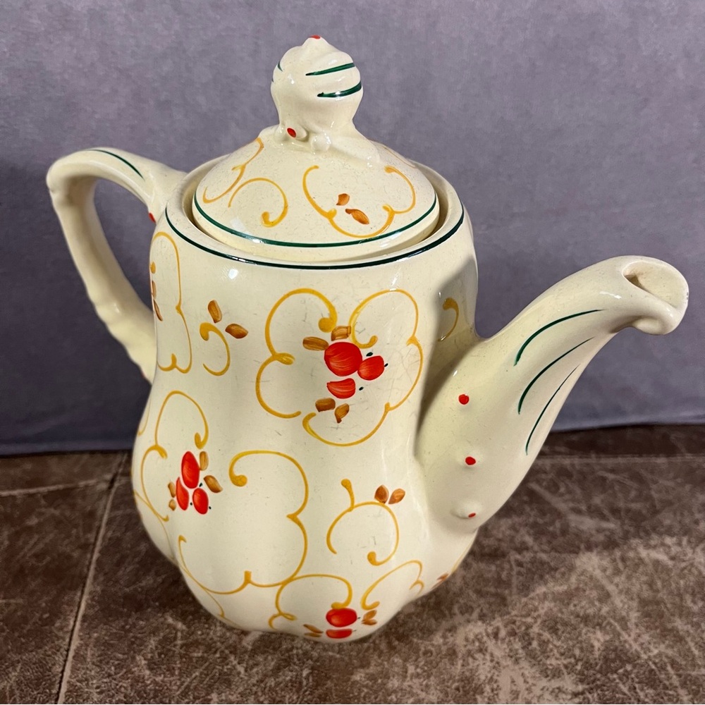 Vintage Ditmar Urbach Rare Art Deco Teapot Czechoslovakia Floral Cottage Peasant